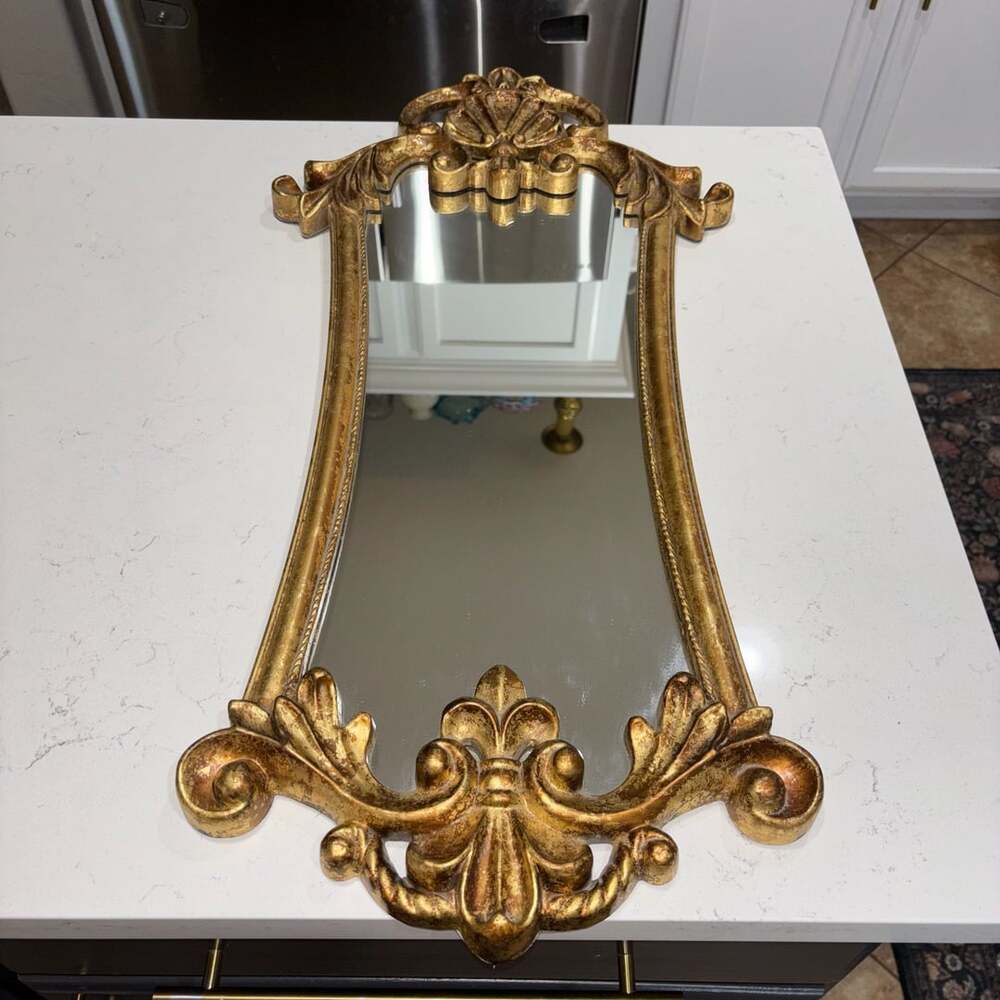 Vintage Style Rococo Style Gold Ornate Distressed Wall Mirror 32”